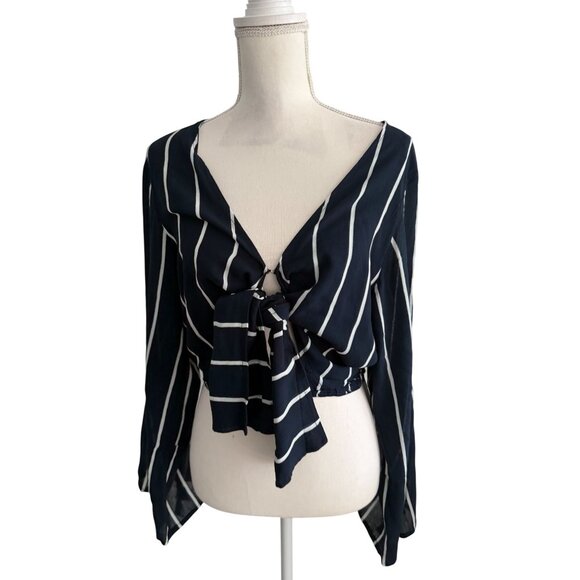 FAITHFULL Navy Blue White Cutout Long Sleeve Top Size US 6 - Picture 5 of 8